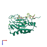 Monomeric assembly 2 of PDB entry 4h1q coloured by chemically distinct molecules, top view.