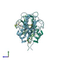 PDB entry 4h1q coloured by chain, side view.