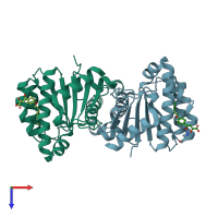 PDB entry 4h3a coloured by chain, top view.