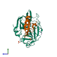 PDB entry 4h4f coloured by chain, side view.