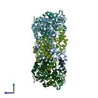 PDB entry 4h5m coloured by chain, side view.