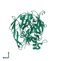 PDB entry 4hak coloured by chain, side view.