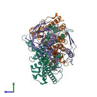 PDB entry 4hbh coloured by chain, side view.