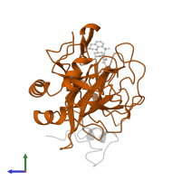 Thrombin heavy chain in PDB entry 4hfp, assembly 1, side view.