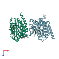 PDB entry 4hge coloured by chain, top view.