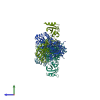 PDB entry 4hh2 coloured by chain, side view.