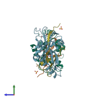 PDB entry 4hkk coloured by chain, side view.