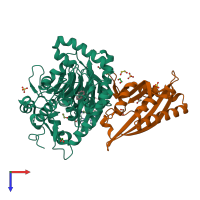 PDB entry 4hm3 coloured by chain, top view.