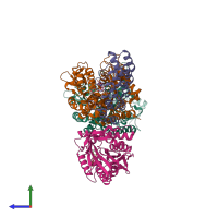 PDB entry 4hna coloured by chain, side view.