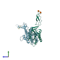 PDB entry 4hqn coloured by chain, side view.