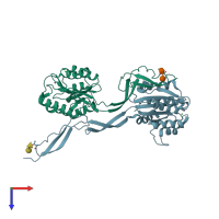 PDB entry 4hqn coloured by chain, top view.