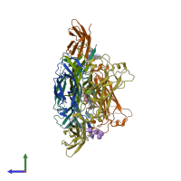 PDB entry 4hsa coloured by chain, side view.