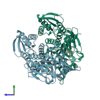 PDB entry 4hwr coloured by chain, side view.