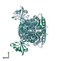 PDB entry 4hyw coloured by chain, side view.