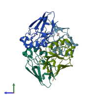 PDB entry 4hz1 coloured by chain, side view.