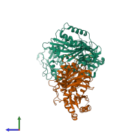 PDB entry 4i2q coloured by chain, side view.