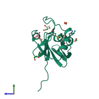 PDB entry 4iag coloured by chain, side view.