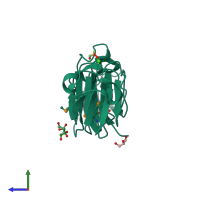 PDB entry 4iau coloured by chain, side view.