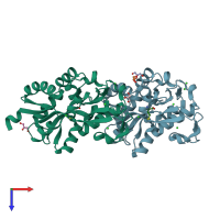 PDB entry 4ib2 coloured by chain, top view.