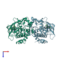PDB entry 4ibm coloured by chain, top view.