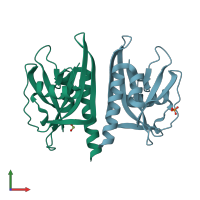 PDB entry 4ick coloured by chain, front view.