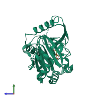 PDB entry 4igo coloured by chain, side view.