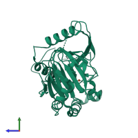 PDB entry 4igp coloured by chain, side view.