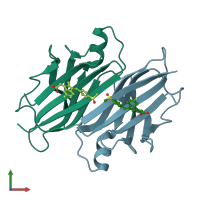 PDB entry 4ikk coloured by chain, front view.