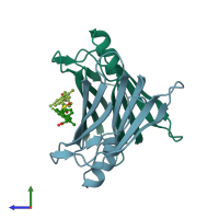 PDB entry 4ikk coloured by chain, side view.