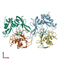 PDB entry 4ilw coloured by chain, front view.