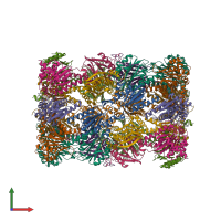 Hetero 28-meric assembly 1 of PDB entry 4int coloured by chemically distinct molecules, front view.
