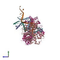 PDB entry 4ir9 coloured by chain, side view.