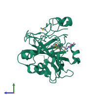 PDB entry 4ito coloured by chain, side view.