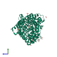 PDB entry 4iuw coloured by chain, side view.