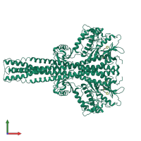 Homo dimeric assembly 1 of PDB entry 4iwp coloured by chemically distinct molecules, front view.