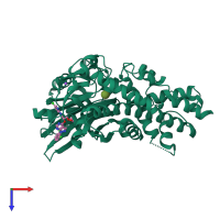 Monomeric assembly 1 of PDB entry 4iwv coloured by chemically distinct molecules, top view.