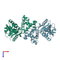 PDB entry 4j0f coloured by chain, top view.