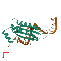 PDB entry 4j5v coloured by chain, top view.