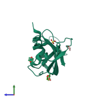 PDB entry 4j64 coloured by chain, side view.