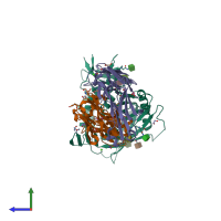 PDB entry 4j6r coloured by chain, side view.