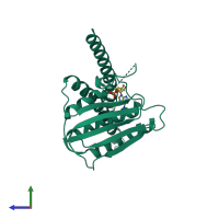 PDB entry 4jau coloured by chain, side view.