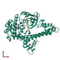 PDB entry 4jbv coloured by chain, front view.