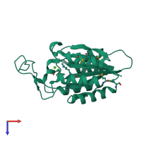 Monomeric assembly 1 of PDB entry 4jdu coloured by chemically distinct molecules, top view.