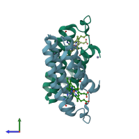PDB entry 4jeb coloured by chain, side view.
