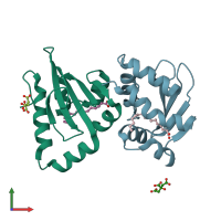 PDB entry 4jgx coloured by chain, front view.