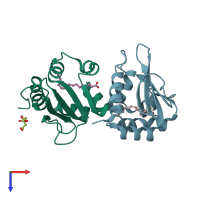 PDB entry 4jgx coloured by chain, top view.