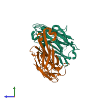 PDB entry 4jha coloured by chain, side view.