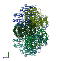 PDB entry 4jhm coloured by chain, side view.