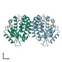 PDB entry 4jlk coloured by chain, front view.