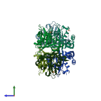 PDB entry 4jly coloured by chain, side view.